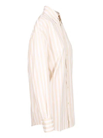 Saint Laurent Beige Striped Shirt In Pink