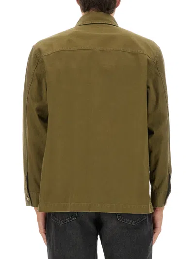 Saint Laurent Green Shirt With Classic Collar And Cassandre Embroidery On The Front In Cotton Man In Green