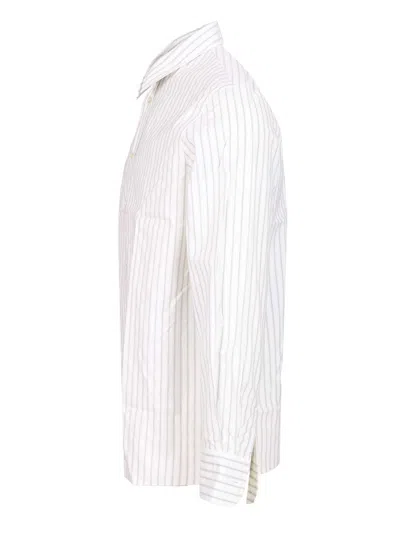 Saint Laurent Cassandre Striped Cotton Shirt Shirts Black In White