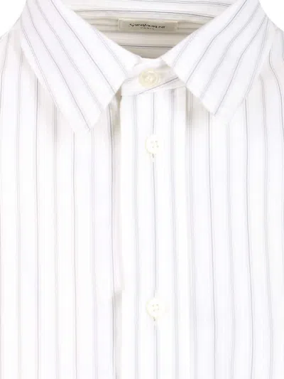 Saint Laurent Cassandre Striped Cotton Shirt Shirts Black In White