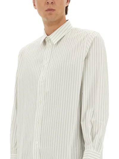 Saint Laurent Striped Long Sleeve Button-down Shirt In White