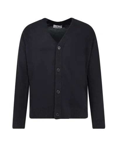 Stone Island Certified Virgin Wool Cardigan In Black