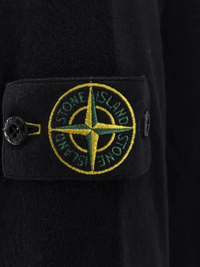 Stone Island Certified Virgin Wool Cardigan In Black
