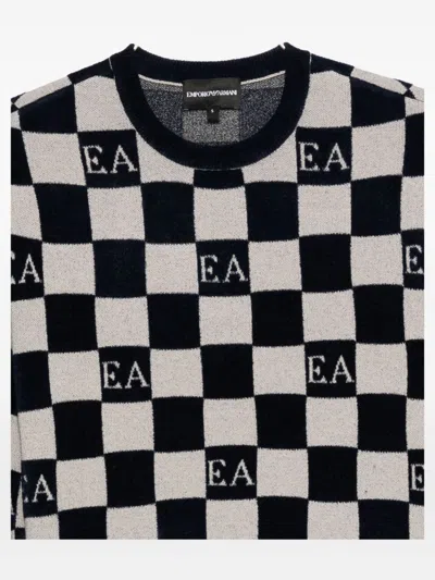 Emporio Armani Jacquard Chenille Jumper With Pattern In Black