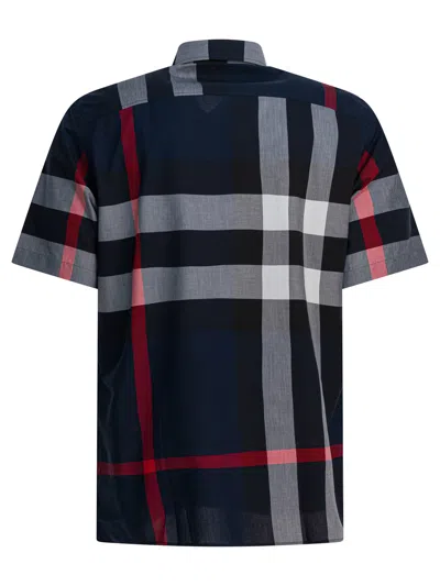 Burberry Short-sleeve Check Stretch Cotton Poplin Shirt In Blue