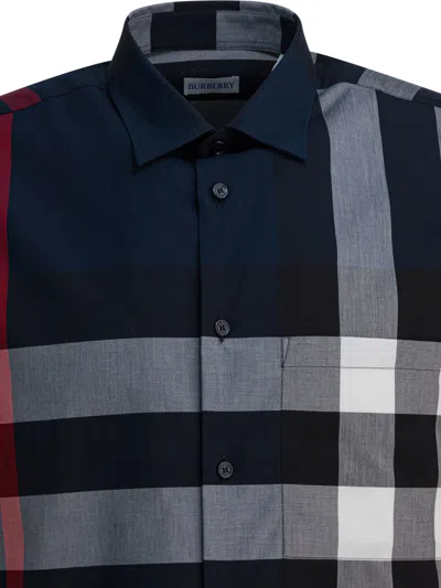 Burberry Short-sleeve Check Stretch Cotton Poplin Shirt In Blue