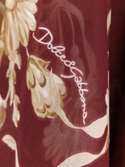 Dolce & Gabbana Chiffon Shirt With Rose Print In Brown