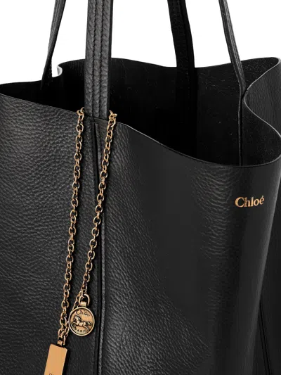 Chloé Spin North-south Tote Bag In Leather In Black