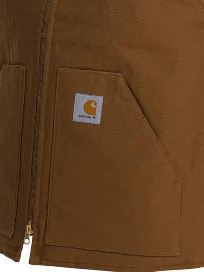 Carhartt Sleeveless Jacket With Ribbed Collar And Pockets In Multi