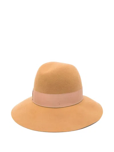 Borsalino Wide Brim Wool Hat With Bow Detail In Brown