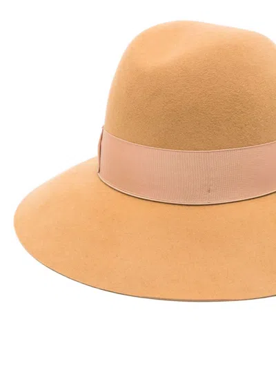 Borsalino Wide Brim Wool Hat With Bow Detail In Brown