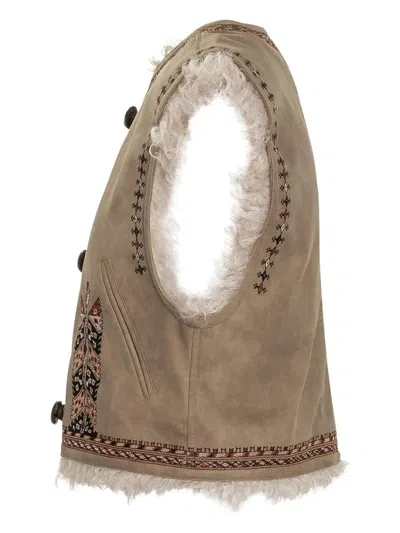 Isabel Marant Étoile Clemencia Suede Short Vest With Shearling Lining Clothing In Brown