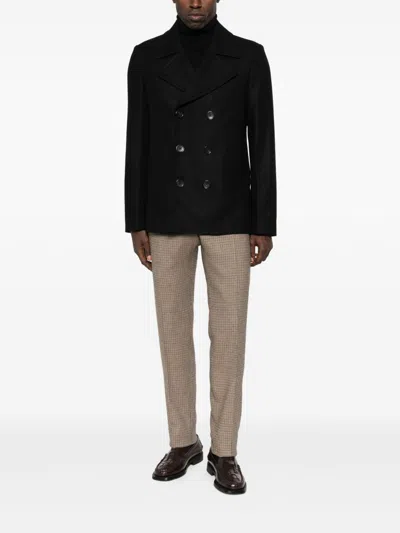 Paul Smith Double-breasted Long Sleeve Coat Featuring Pockets In Black