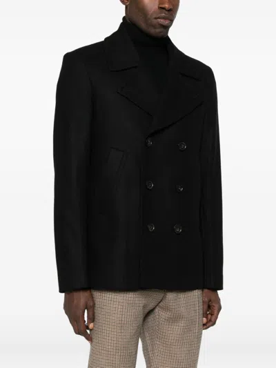 Paul Smith Double-breasted Long Sleeve Coat Featuring Pockets In Black