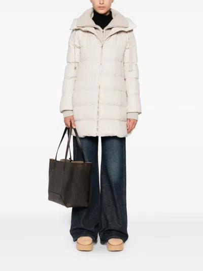 Herno Hooded Long Quilted Jacket And Pockets In Neutral