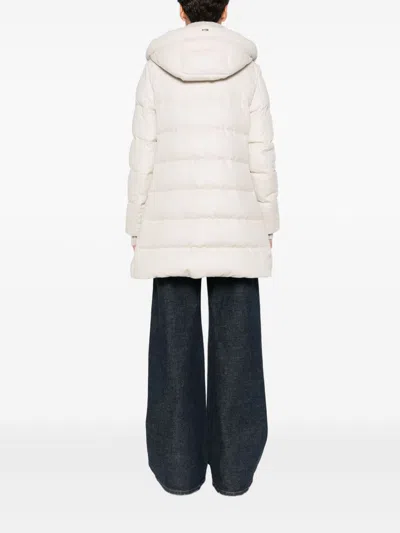Herno Hooded Long Quilted Jacket And Pockets In Neutral