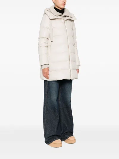 Herno Hooded Long Quilted Jacket And Pockets In Neutral