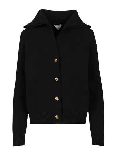 Bottega Veneta Compact Wool Cardigan Knitwear Black In Black