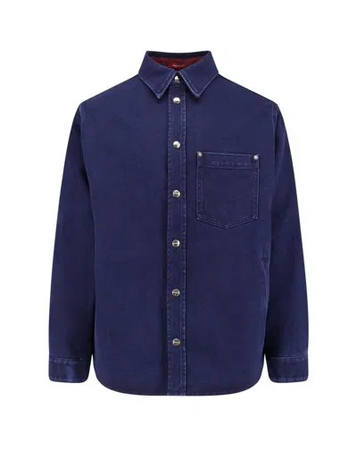 Gucci Logo Patch Denim Shirt In Blue