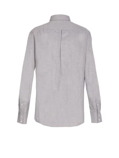 Brunello Cucinelli Chevron Motif Flannel Shirt With Button-down Collar In Gray