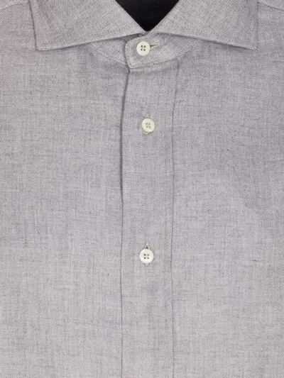 Brunello Cucinelli Chevron Motif Flannel Shirt With Button-down Collar In Gray
