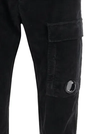 C.p. Company Stretch Cotton Velveteen Pants With Belt Loops In Black