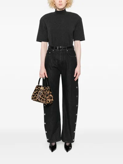 Sportmax High Waist Wide Leg Denim Trousers In Black