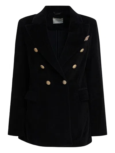 Circolo 1901 Double-breasted Velvet Jacket Featuring Pockets In Black