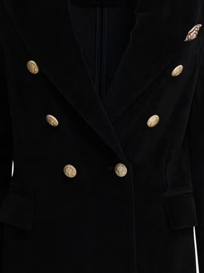 Circolo 1901 Double-breasted Velvet Jacket Featuring Pockets In Black