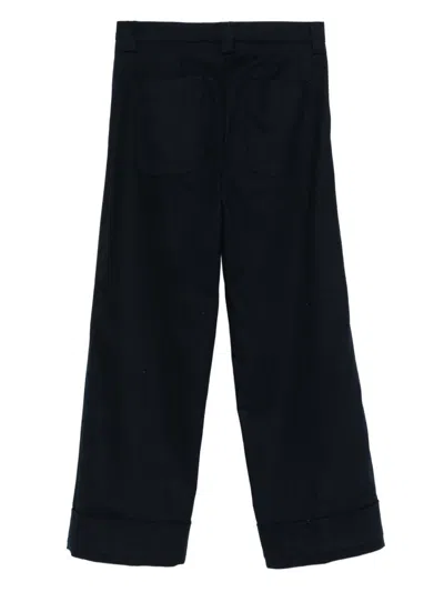 White Sand Cotton Flared Trousers In Blue