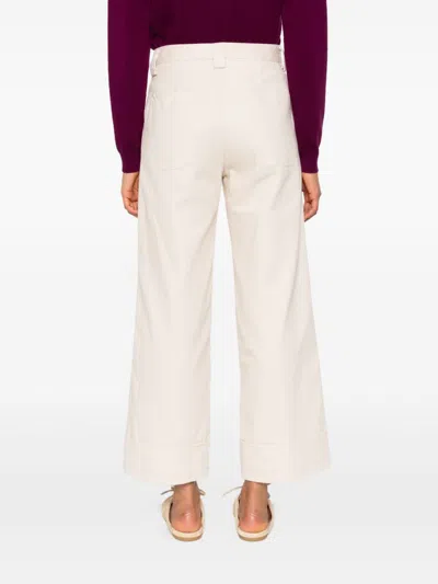 White Sand Button-fastening Belt-loops Trousers In White