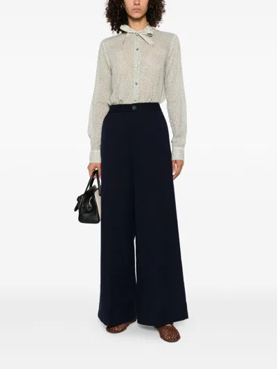 Forte Forte High-waisted Wide-leg Trousers In Soft Blue Fabric In Black