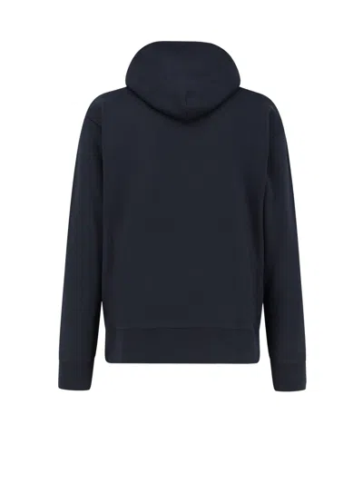 Moncler Grenoble Logo Embroidered Long-sleeved Hoodie In Blue