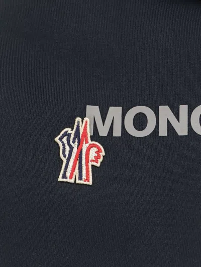 Moncler Grenoble Logo Embroidered Long-sleeved Hoodie In Blue