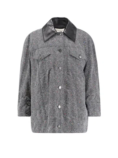 Givenchy Herringbone Pattern Cotton Jacket With Leather Collar In Gray