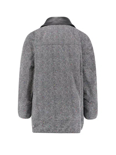 Givenchy Herringbone Pattern Cotton Jacket With Leather Collar In Gray