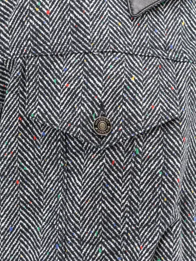 Givenchy Herringbone Pattern Cotton Jacket With Leather Collar In Gray