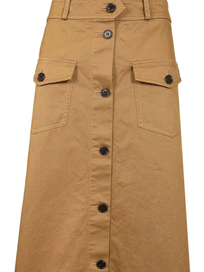 Saint Laurent Midi Skirt With Buttons In Brown