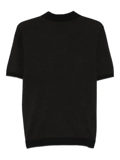Emporio Armani Geometric-pattern Polo Shirt In Black