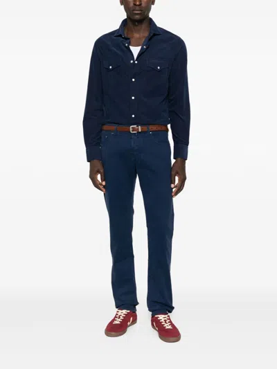 Brunello Cucinelli Men Easy Fit Western Shirt In Corduroy In Blue