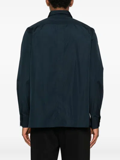 Saint Laurent Long Sleeve Cotton Shirt Featuring Collar In Blue
