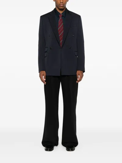 Saint Laurent Long Sleeve Cotton Shirt Featuring Collar In Blue