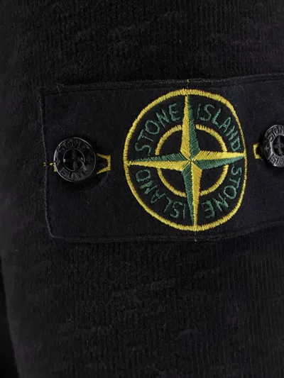 Stone Island Logo Cotton Crewneck Sweatshirt In Black