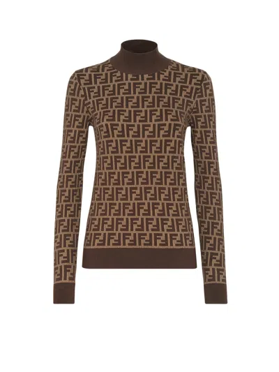 Fendi Ff Jacquard Turtleneck Sweater In Multi
