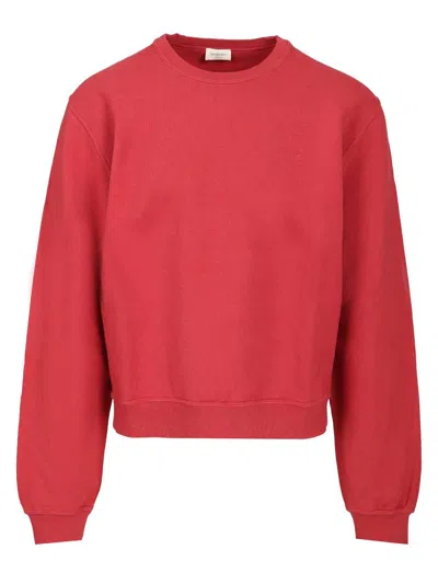 Saint Laurent Cotton Sweatshirt With Crew Neck And Long Sleeves In Red