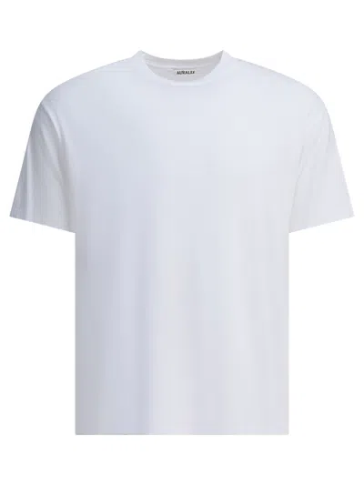 Auralee Crew Neck Cotton T-shirt With Chest Pocket In White