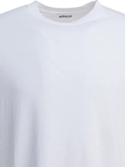 Auralee Crew Neck Cotton T-shirt With Chest Pocket In White