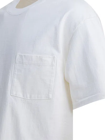 Auralee Crew Neck Cotton T-shirt With Chest Pocket In White