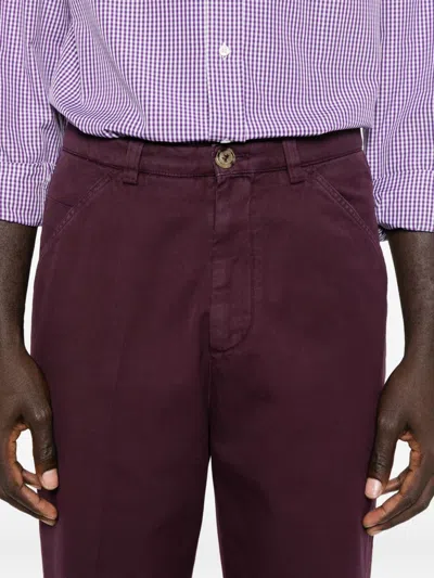 Brunello Cucinelli Cotton Trousers With Side And Back Pockets In Purple