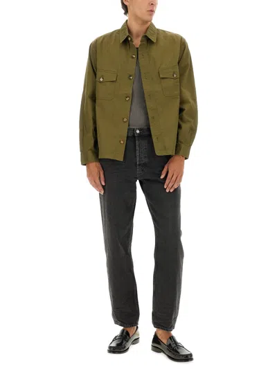Saint Laurent Cotton Twill Overshirt In Green